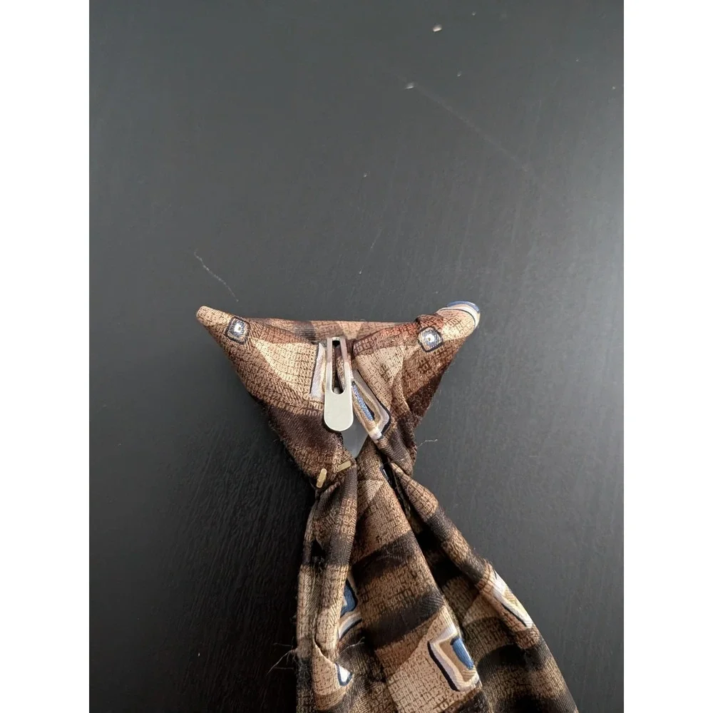 Vintage David Taylor Tie Necktie Brown‎ Abstract Clip On 20